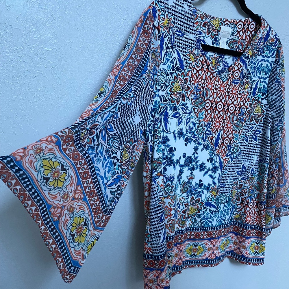 White Floral Chicos Oversized Flowy Shirt